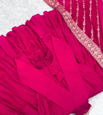 HEAVY PURE ROMAN SILK ANARKALI SET