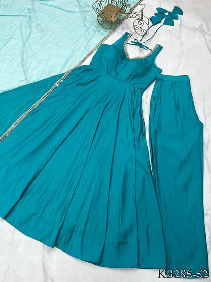HEAVY PURE ROMAN SILK CHANDERI ANARKALI SET