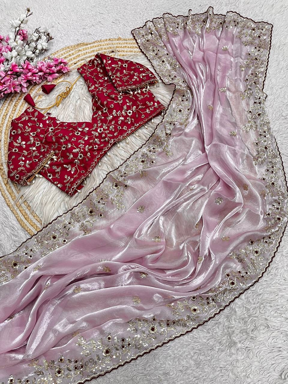 JIMMY CHOOSE SATIN EMBROIDERY WORK SAREE