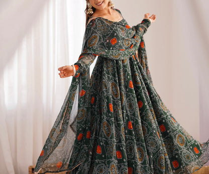 PURE SOFT CHIFFON BANDHEJ ANARKALI SET