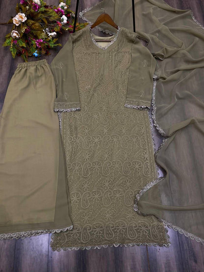 TRENDING THREAD EMBROIDERY WORK PLAZZO WITH DUPATTA