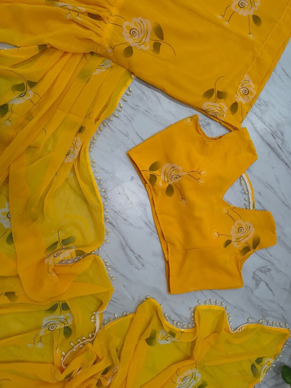 NEW PARTY WEAR LOOK PRINT WITH PLEATS AND FULL PICHO WORK LEHENGA SAREE