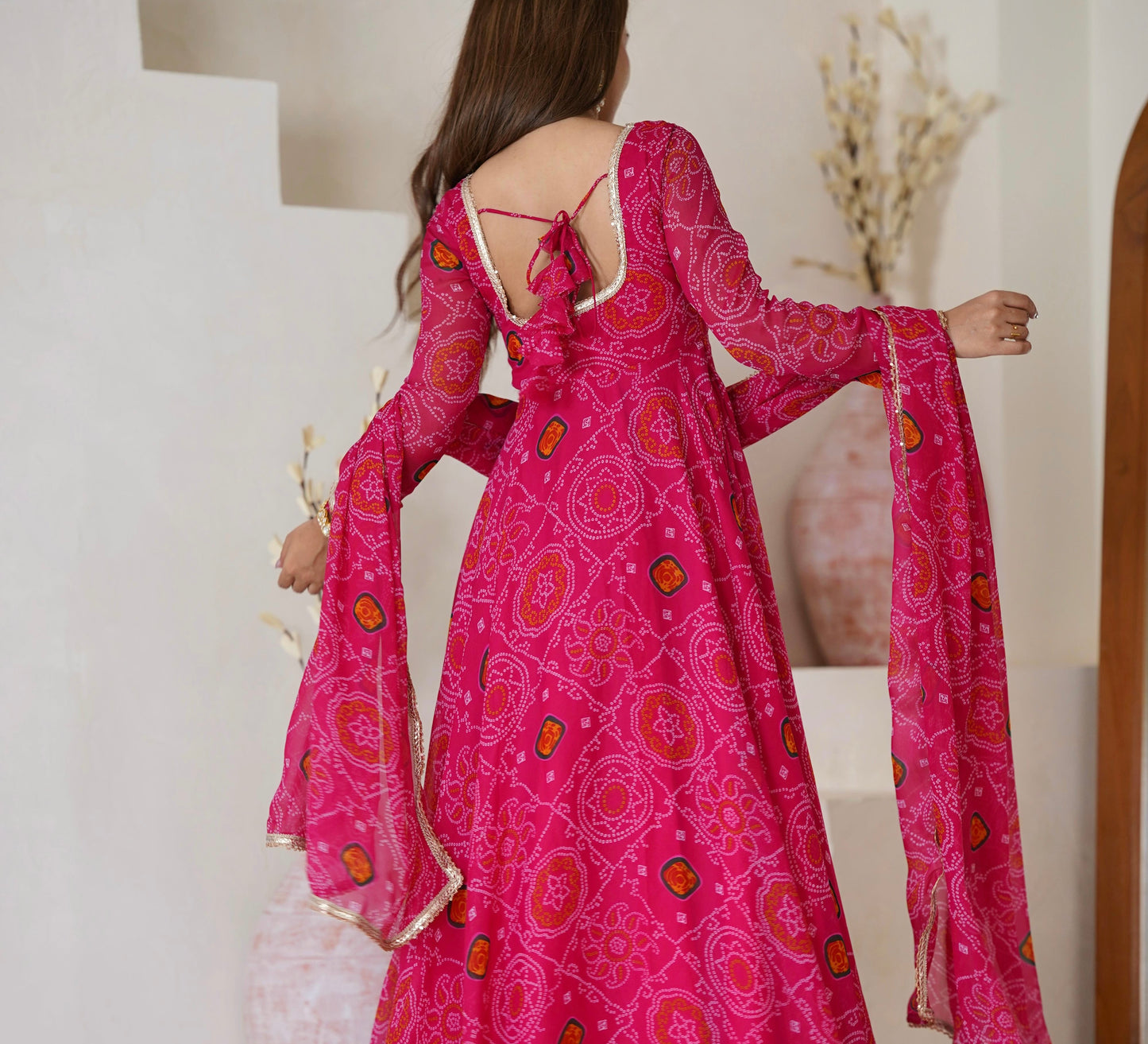 PURE SOFT CHIFFON BANDHEJ ANARKALI SET