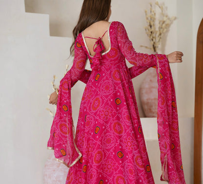 PURE SOFT CHIFFON BANDHEJ ANARKALI SET