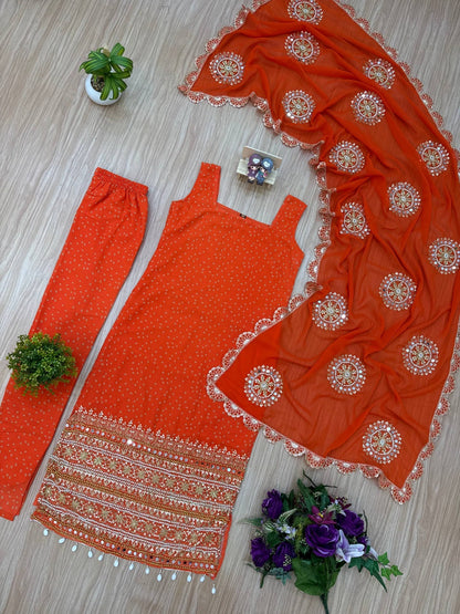BANDHANI FAUX GEROGETTE KURTS SET