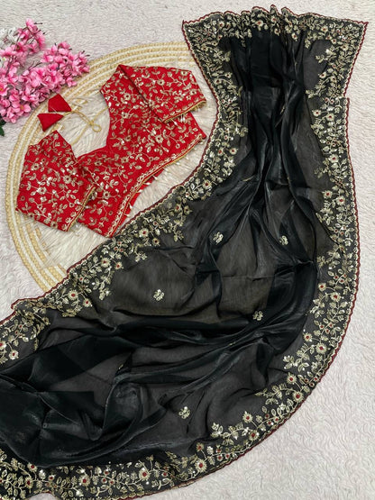 JIMMY CHOOSE SATIN EMBROIDERY WORK SAREE