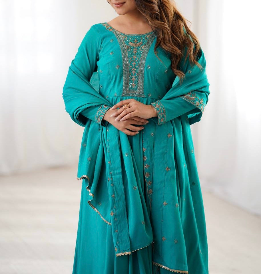 PURE ROMAN CHANDERI SILK FULLY FLARE ANARKALI