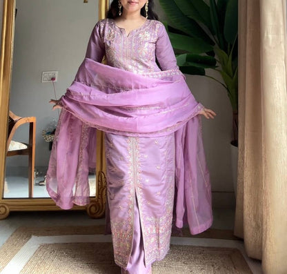 WEDDING SPECIAL SEQUENCE EMBROIDERY WORK FRONT SIDE TOP PLAZZO WITH DUPATTA