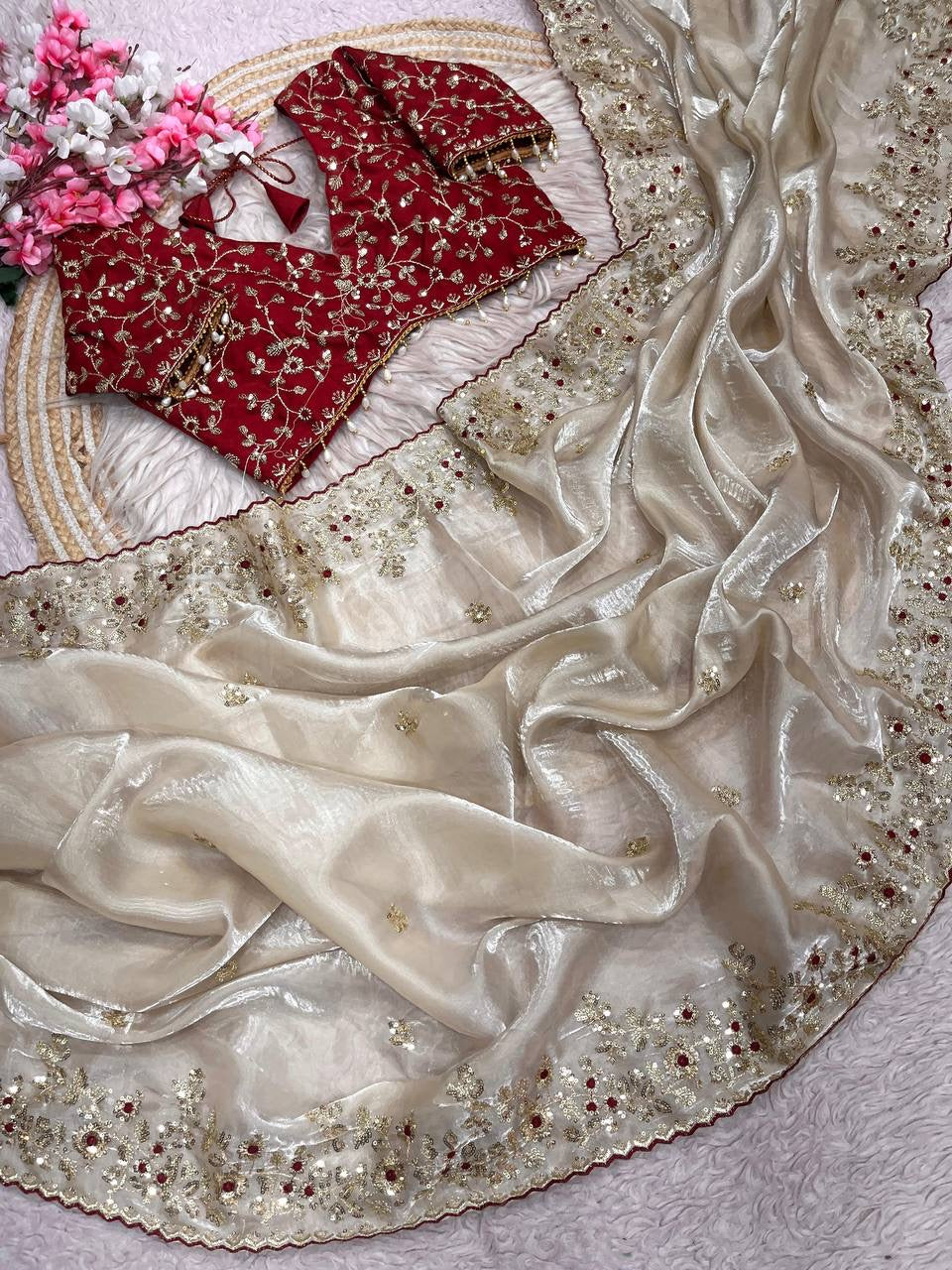 JIMMY CHOOSE SATIN EMBROIDERY WORK SAREE