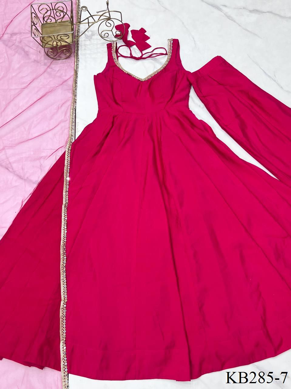 HEAVY PURE ROMAN SILK CHANDERI ANARKALI SET