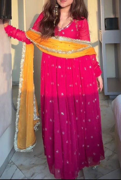 Designer Collection Faux Georgette Embroidery Work Gown and Dupatta Set