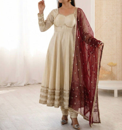 ELEGANT HEAVY LACE WORK DESIGNER ANARKALI THREE-PIECE SET