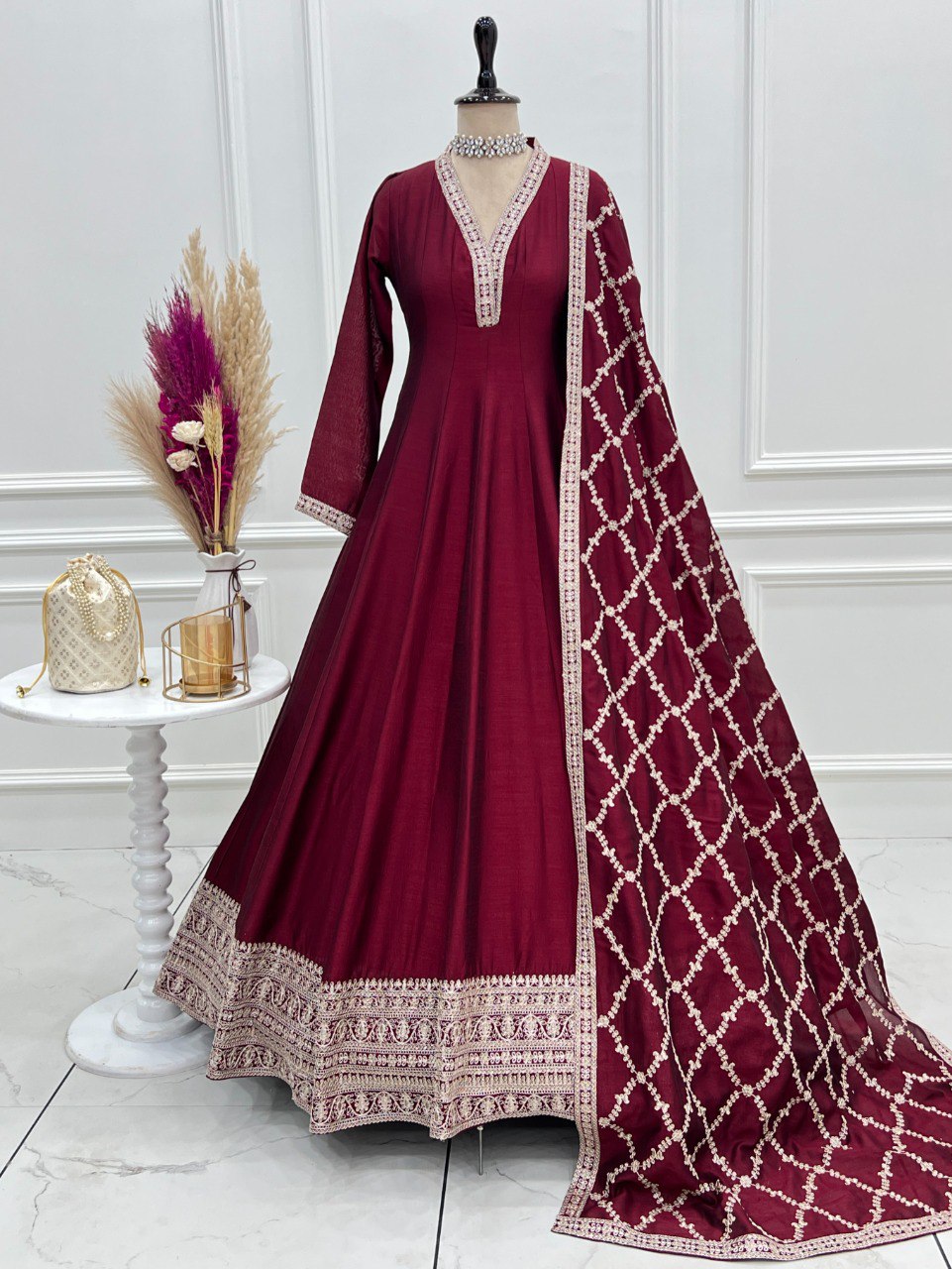 PURE BLOOMING VICHITRA SILK FULLY FLARE ANARKALI GOWN