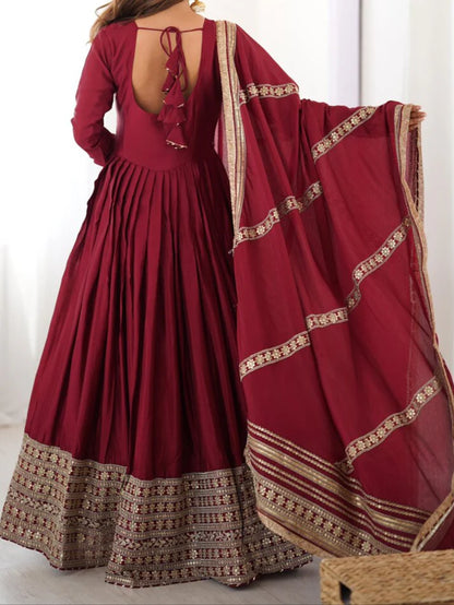 Chinon & Thread With Sequence Lace Border Heavy Anarkali Suit Set