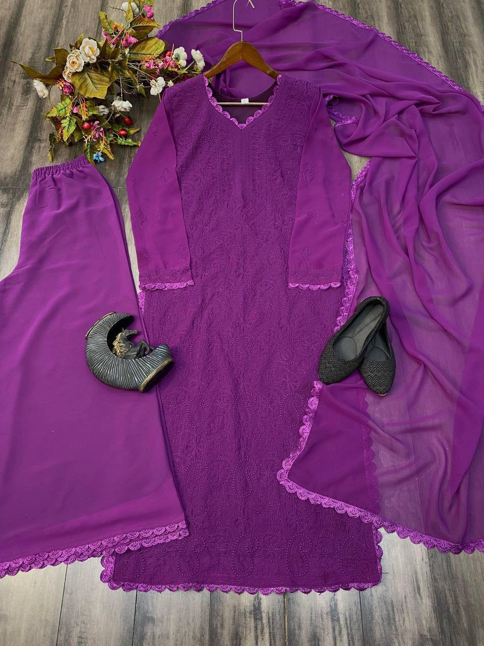 TRENDING THREAD EMBROIDERY WORK PLAZZO WITH DUPATTA