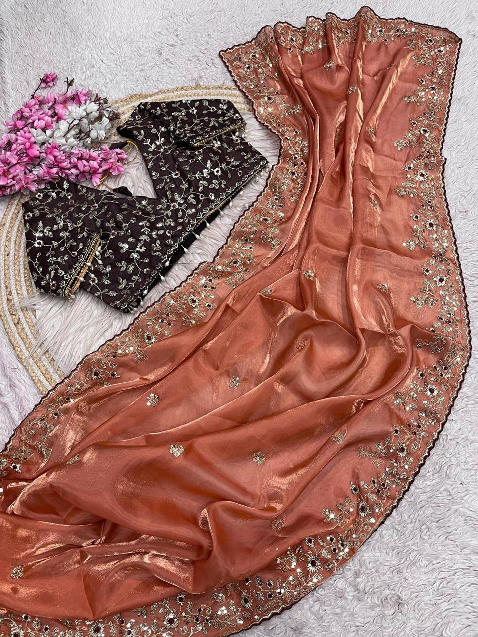 JIMMY CHOOSE SATIN EMBROIDERY WORK SAREE