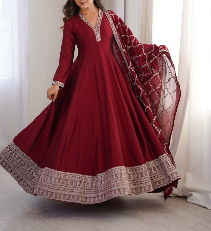 PURE BLOOMING VICHITRA SILK FULLY FLARE ANARKALI GOWN