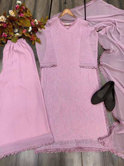 TRENDING THREAD EMBROIDERY WORK PLAZZO WITH DUPATTA