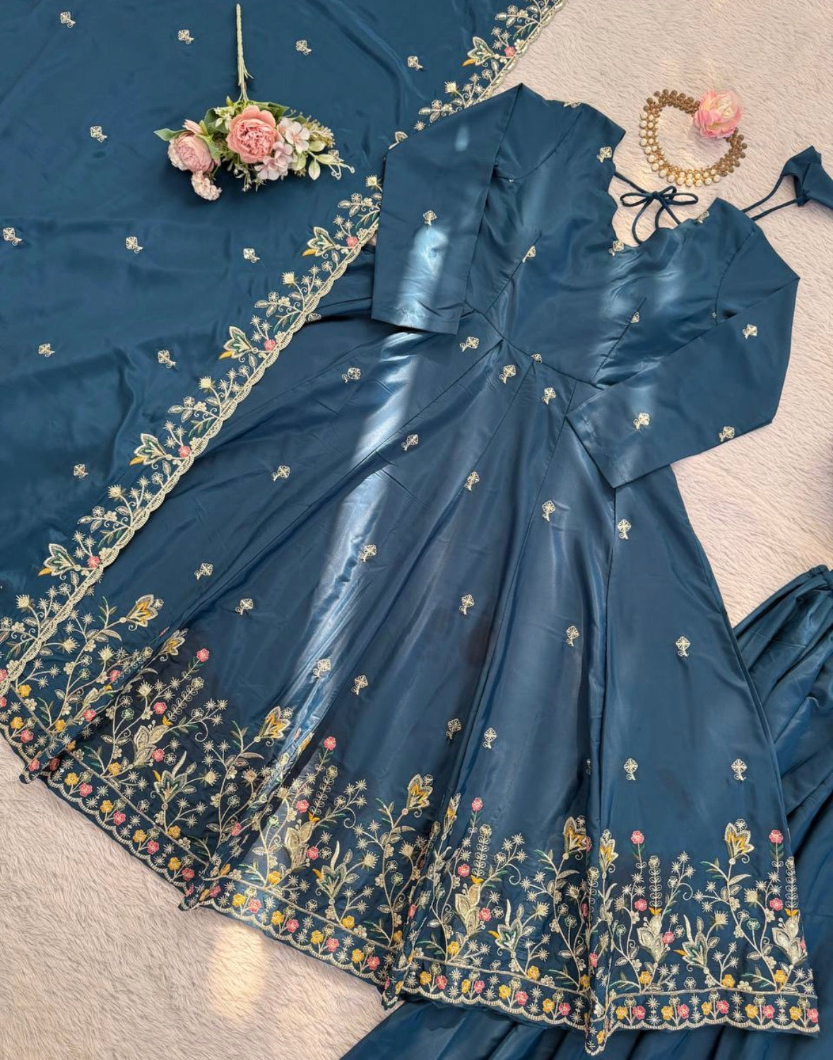 NATURAL CREPE SILK ANARKALI SET