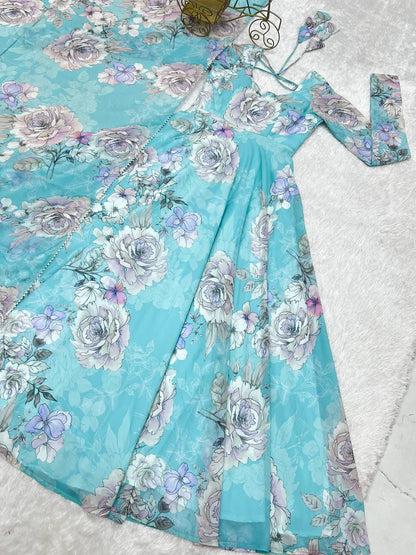 NEW FOX GEORGETTE FLORAL PRINT ANARKALI GOWN WITH DUPATTA SET