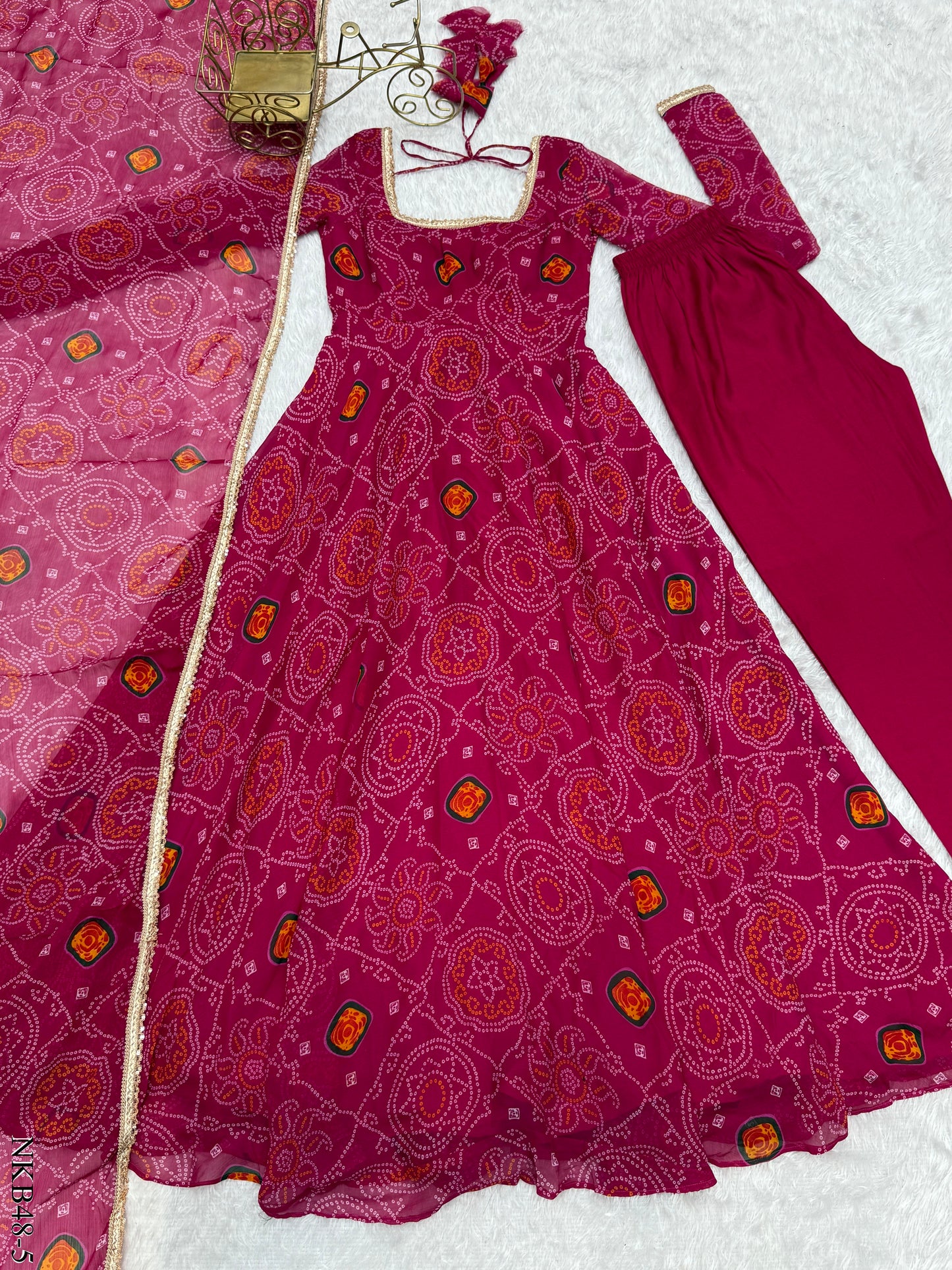 PURE SOFT CHIFFON BANDHEJ ANARKALI SET