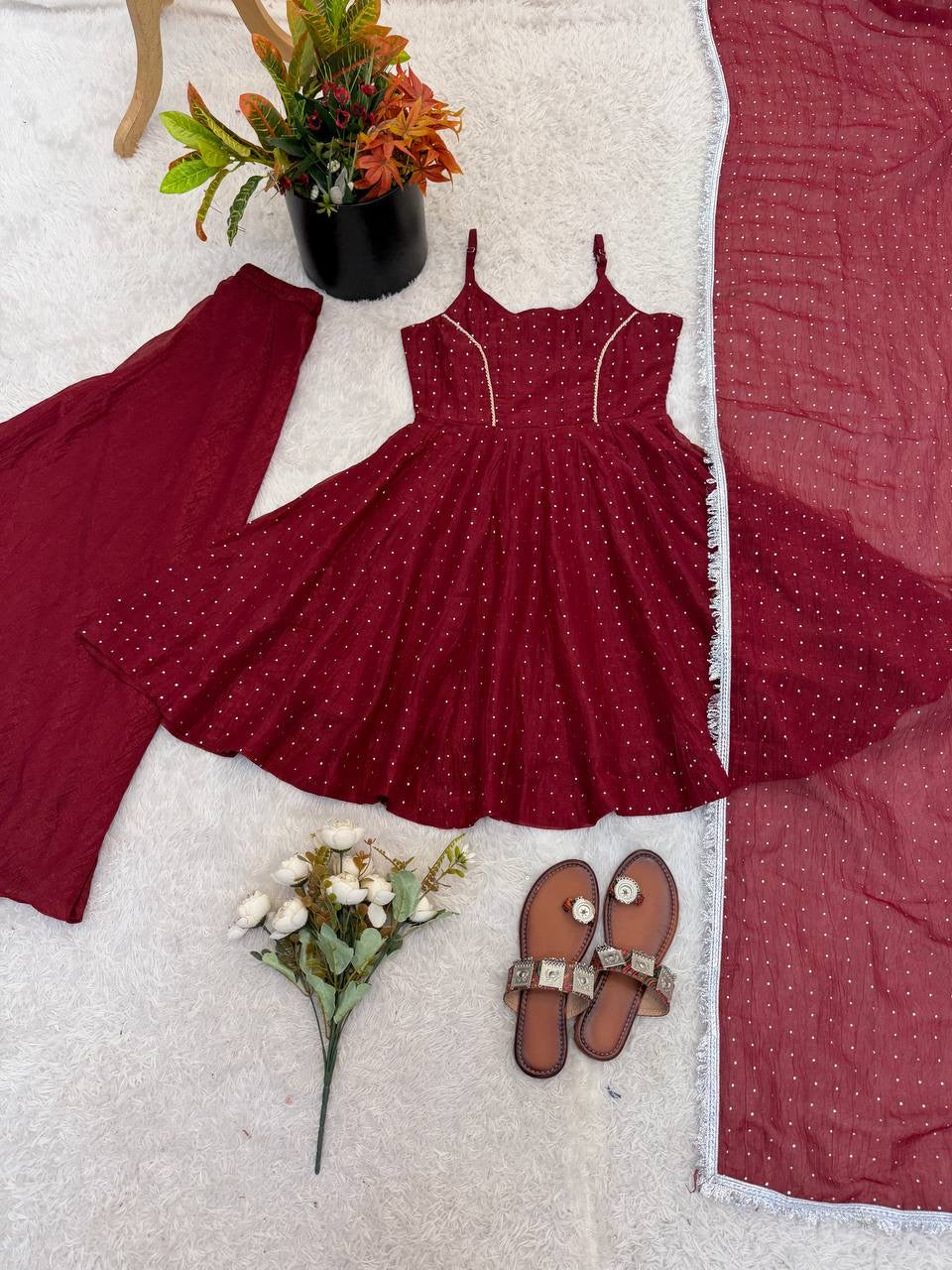Crunchy silk zarkhand Work Top Sharara set