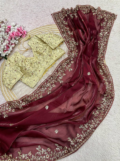 JIMMY CHOOSE SATIN EMBROIDERY WORK SAREE