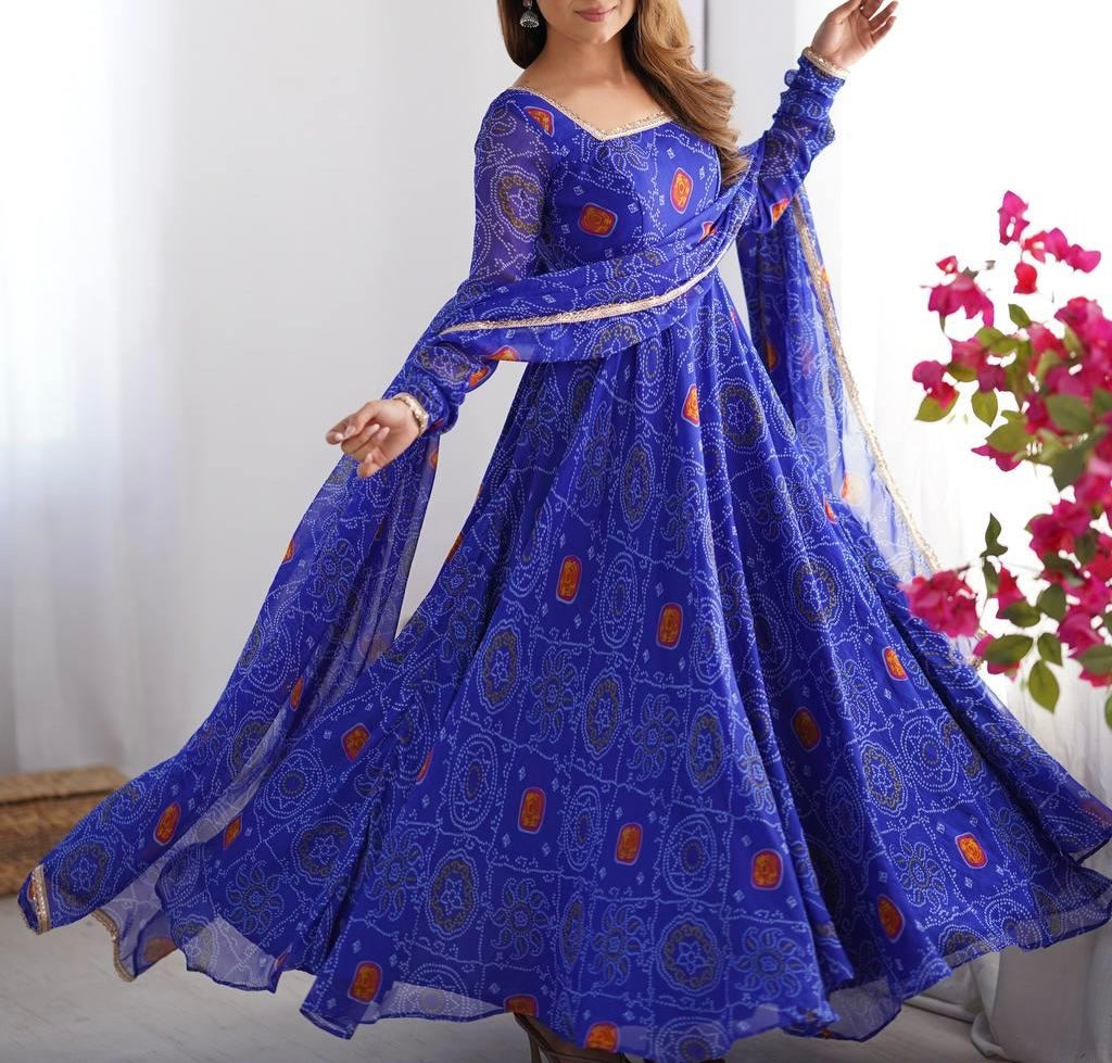 PURE SOFT CHIFFON BANDHEJ ANARKALI SET