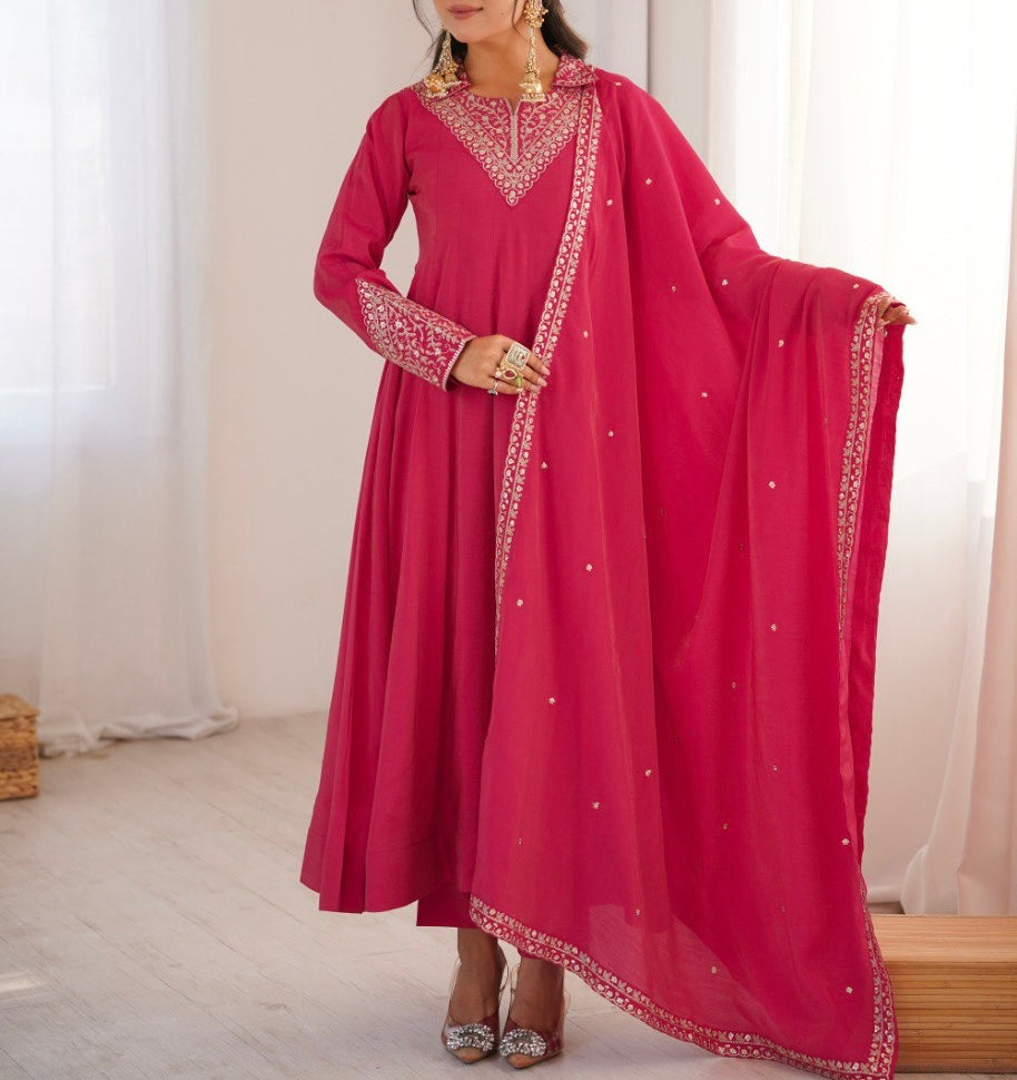 PURE ROMAN SHIMMER SILK FULLY FLARE ANARKALI SET