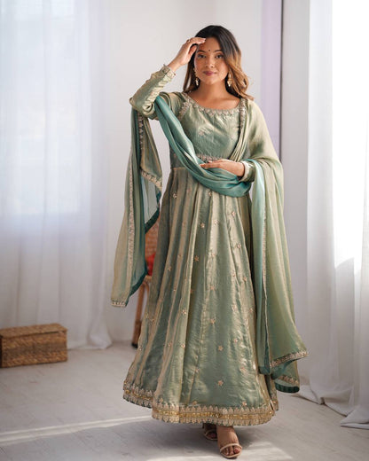 New Coding with Sequnce work Gown pent & Dupatta Set 