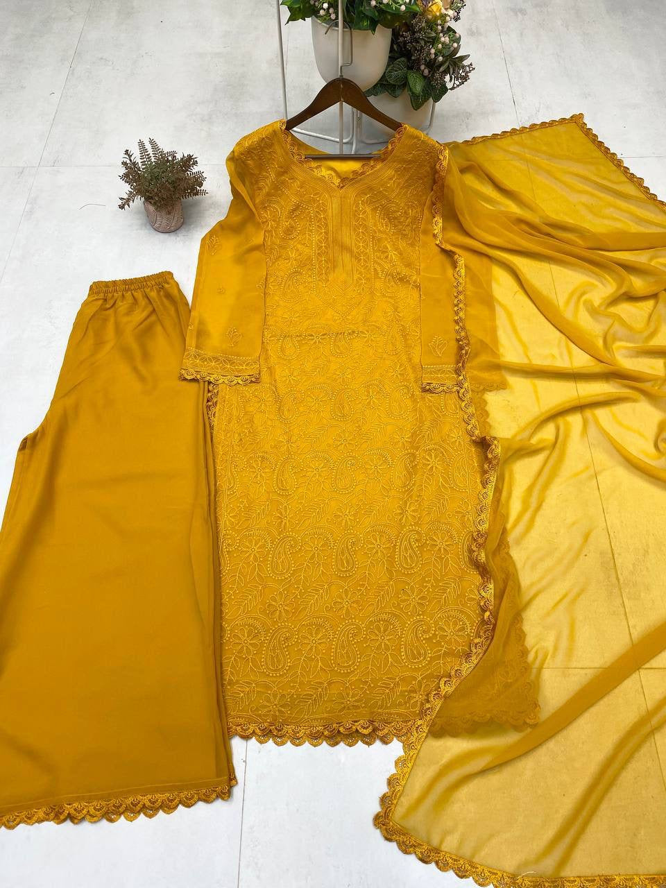 TRENDING THREAD EMBROIDERY WORK PLAZZO WITH DUPATTA