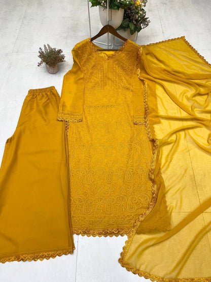 TRENDING THREAD EMBROIDERY WORK PLAZZO WITH DUPATTA