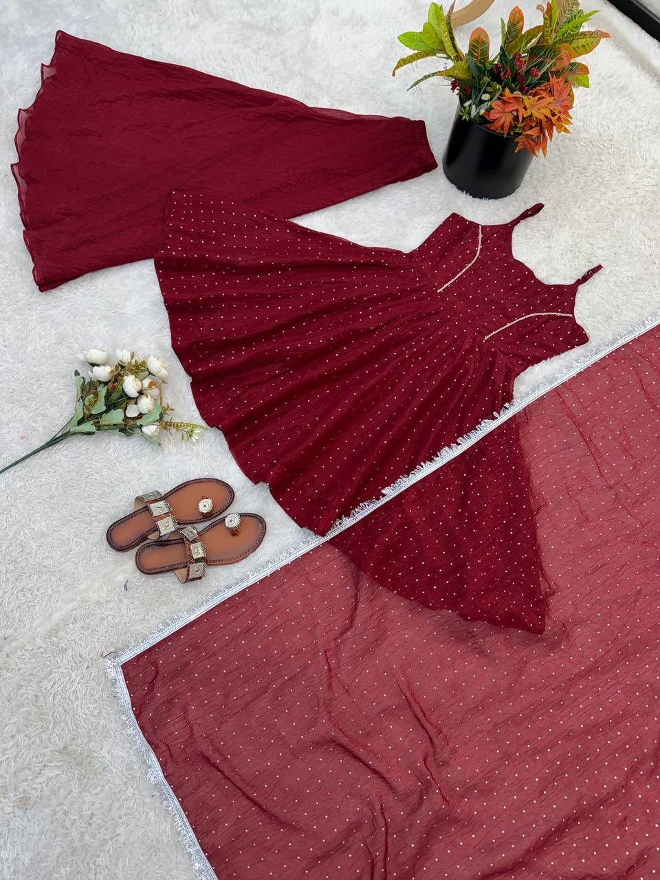 Crunchy silk zarkhand Work Top Sharara set