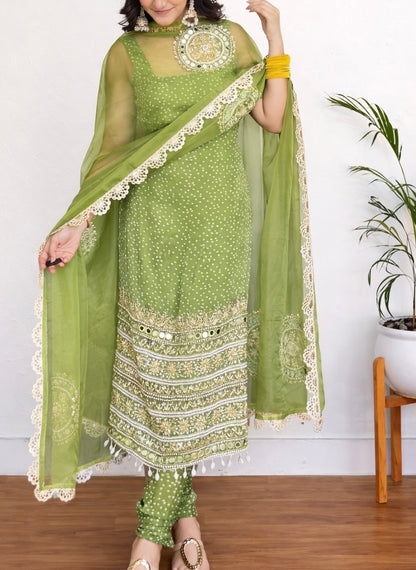 BANDHANI FAUX GEROGETTE KURTS SET