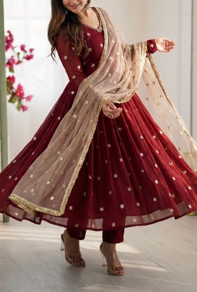 Designer Collection Faux Georgette Embroidery Work Gown and Dupatta Set