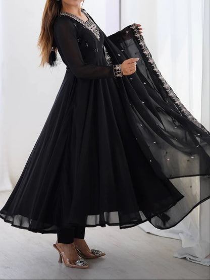 Beautiful Fancy Embroidery beads & Jari Work Anarkali Suit Set