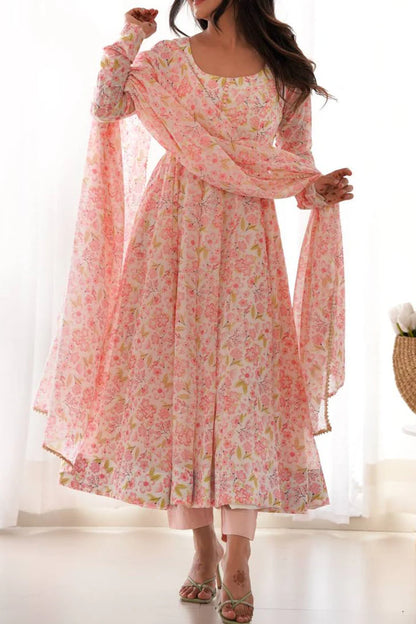 Chiffon Floral Print Anarkali Suit Set