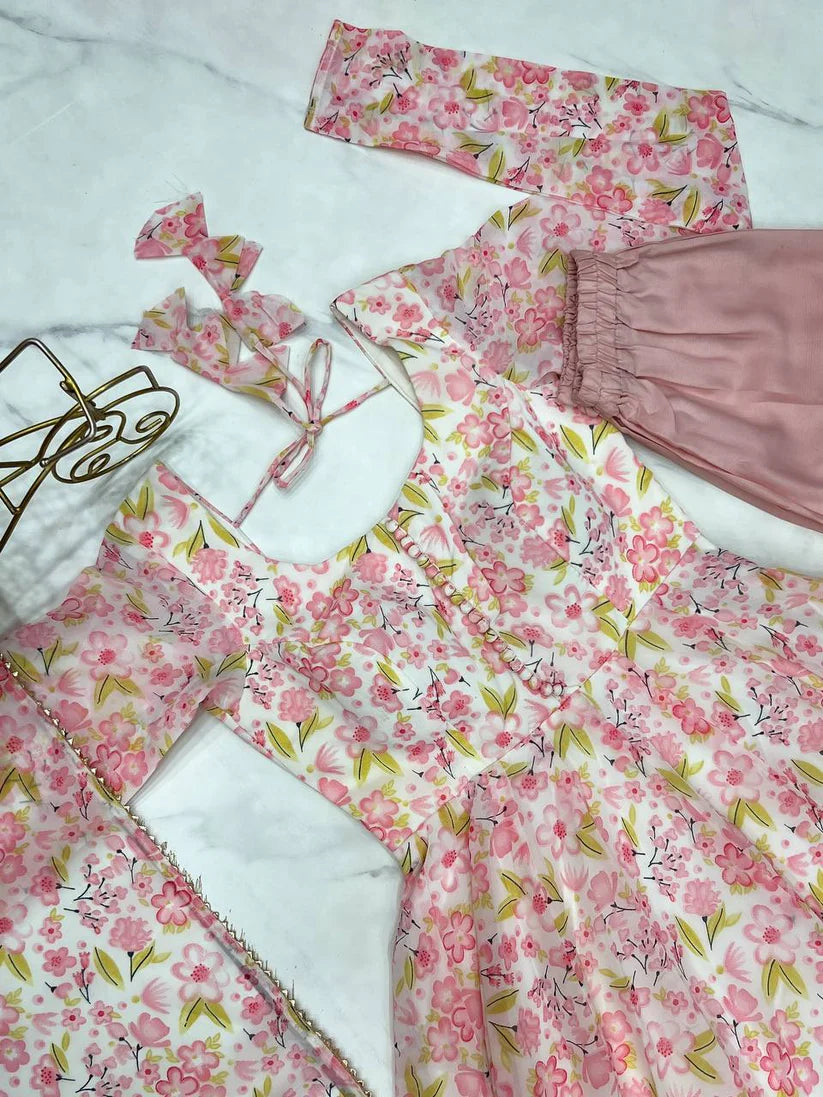 Chiffon Floral Print Anarkali Suit Set