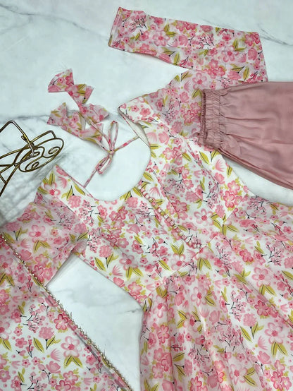 Chiffon Floral Print Anarkali Suit Set