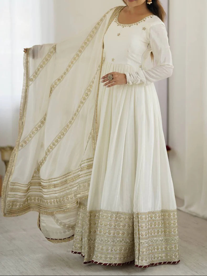 Chinon & Thread With Sequence Lace Border Heavy Anarkali Suit Set