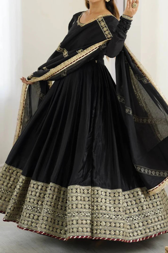 Chinon & Thread With Sequence Lace Border Heavy Anarkali Suit Set