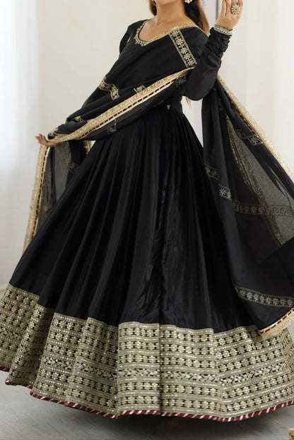 Chinon & Thread With Sequence Lace Border Heavy Anarkali Suit Set