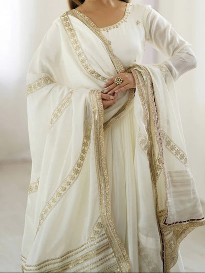 Chinon & Thread With Sequence Lace Border Heavy Anarkali Suit Set