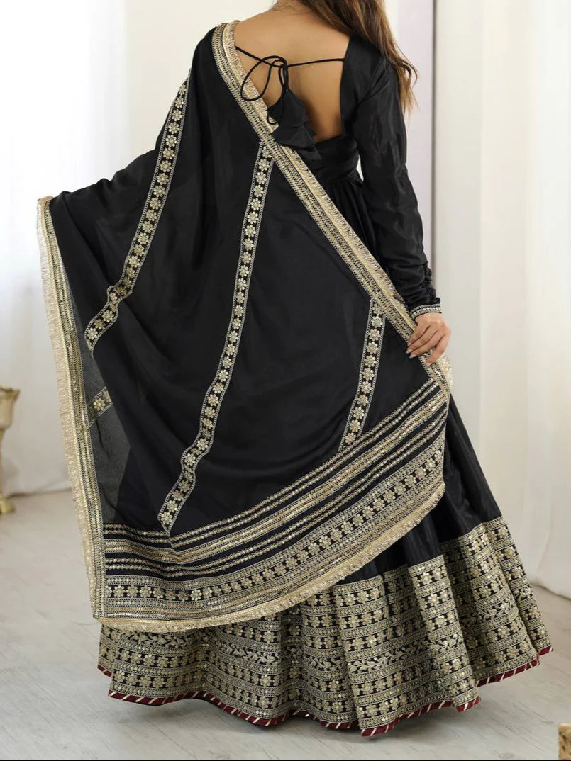 Chinon & Thread With Sequence Lace Border Heavy Anarkali Suit Set