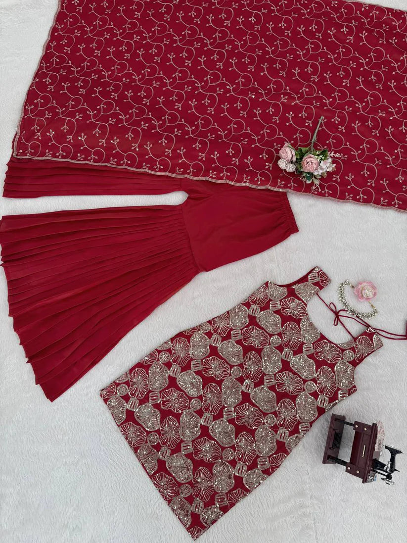 Designer Party Wear Thread With Sequence Sharara Set