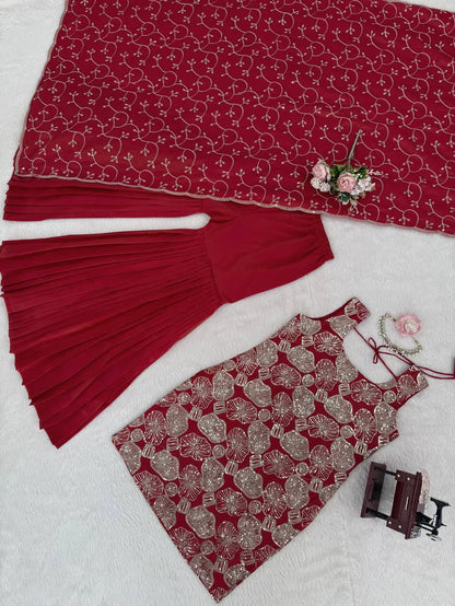 Designer Party Wear Thread With Sequence Sharara Set
