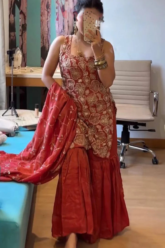 Designer Party Wear Thread With Sequence Sharara Set