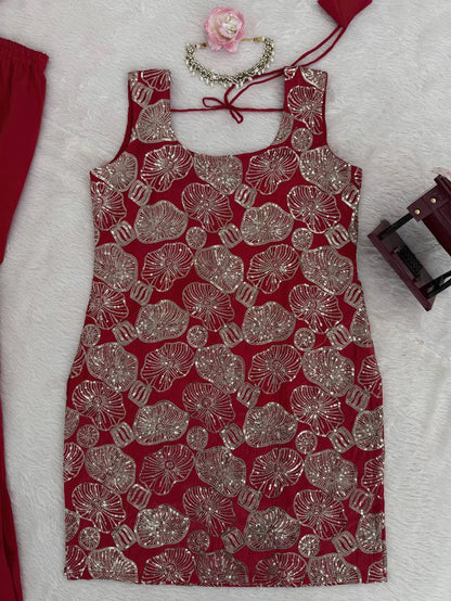 Designer Party Wear Thread With Sequence Sharara Set