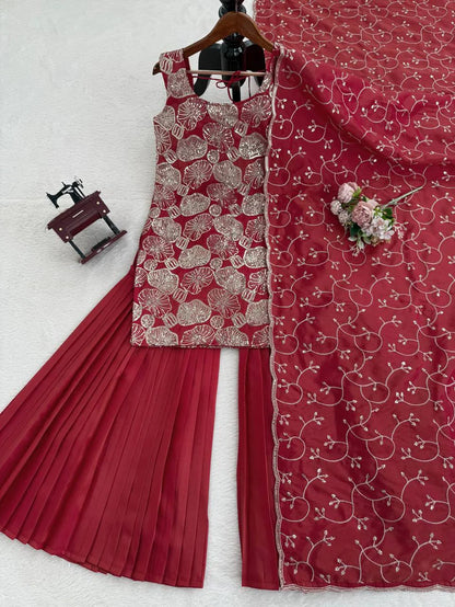 Designer Party Wear Thread With Sequence Sharara Set