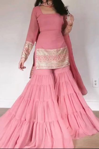 Designer Thread & Sequence Work Ruffle Style Sharara Suit Set